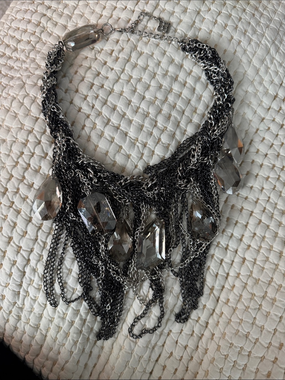 BCBG Smoky Crystal Chain Fringe Necklace